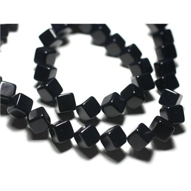 Fil 39cm 34pc env - Perles Turquoise synthèse Cubes 8x8mm Noir