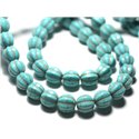 Fil 39cm 39pc env - Perles Turquoise synthèse Boules Fleurs 9-10mm Bleu Turquoise