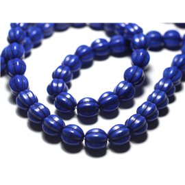 Faden 39cm ca. 39pc - Synthetische Türkis Perlen Blumenkugeln 9-10mm Nachtblau