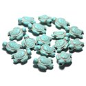 Fil 39cm 22pc env - Perles de Pierre Turquoise synthèse - Tortues 19x15mm Bleu Turquoise