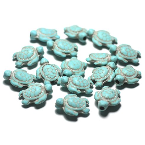 Fil 39cm 22pc env - Perles de Pierre Turquoise synthèse - Tortues 19x15mm Bleu Turquoise