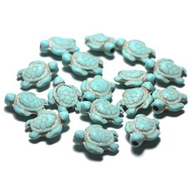 Thread 39cm 22pc approx - Synthetic Turquoise Stone Beads - Turtles 19x15mm Turquoise Blue