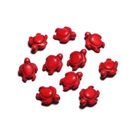 Gewinde ca. 39 cm 22 Stück - Synthetische türkisfarbene Steinperlen - Rote Schildkröten 19 x 15 mm