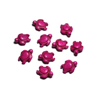 Fil 39cm 22pc env - Perles de Pierre Turquoise synthèse - Tortues 19x15mm Violet Rose Fuchsia