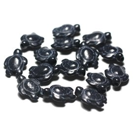Fil 39cm 22pc env - Perles de Pierre Turquoise synthèse - Tortues 19x15mm Noir