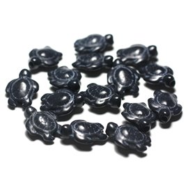 Hilo 39cm 22pc aprox - Cuentas de Piedra Turquesa Sintética - Tortugas 19x15mm Negro