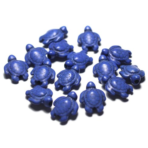 Fil 39cm 22pc env - Perles de Pierre Turquoise synthèse - Tortues 19x15mm Bleu Nuit