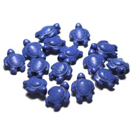 Hilo 39cm 22pc aprox - Cuentas de Piedra Turquesa Sintética - Tortugas 19x15mm Azul Noche