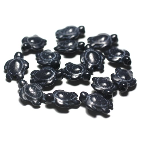 10pc - Perles de Pierre Turquoise synthèse - Tortues 19x15mm Noir - 7427039727372