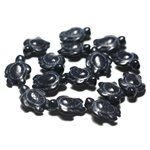 10pc - Perles de Pierre Turquoise synthèse - Tortues 19x15mm Noir - 7427039727372