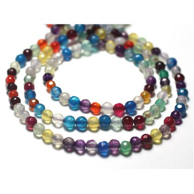 20pc - Perles de Pierre - Agate Boules facettées 4mm Multicolore - 7427039727433