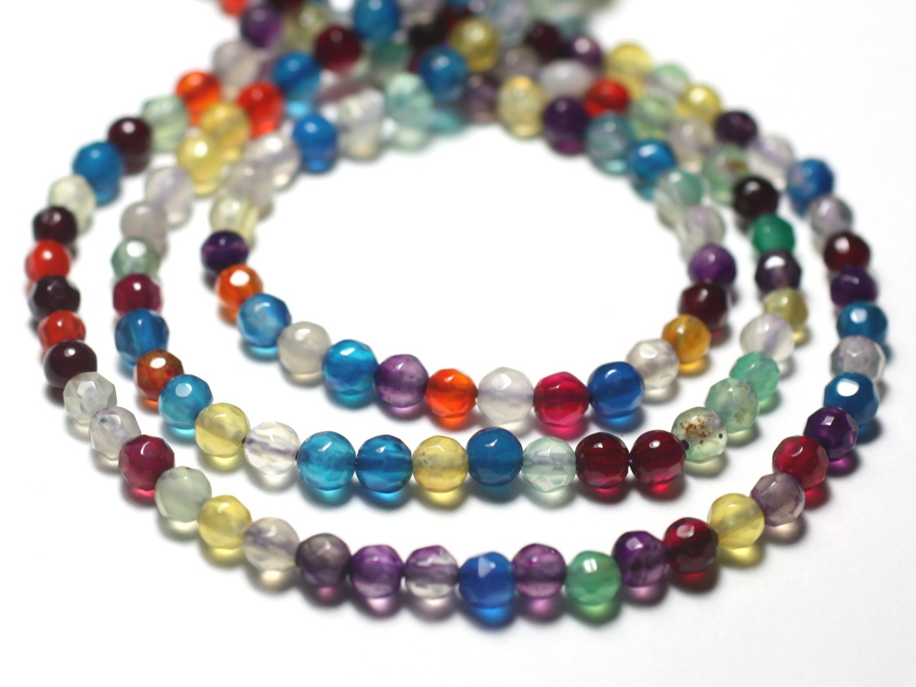 20pc - Perles de Pierre - Agate Boules facettées 4mm Multicolore - 7427039727433