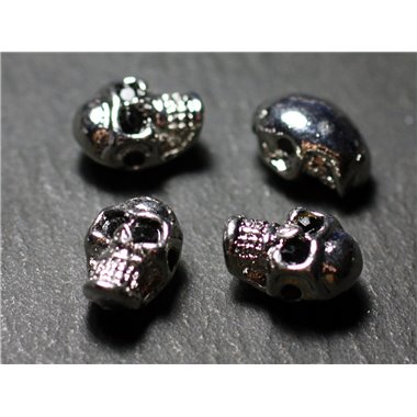 2pc - Perles Crânes Têtes de Mort Métal Argenté Rhodium 13mm perçage coté - 7427039727464