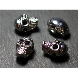2pc - Perlas de calavera de metal de rodio bañado en plata 13 mm de perforación lateral - 7427039727464
