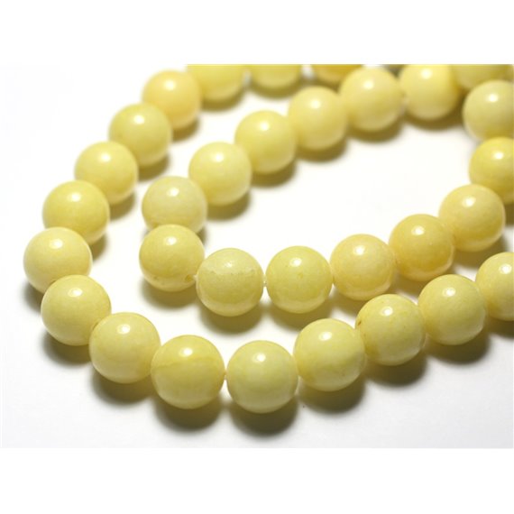 Fil 39cm 39pc env - Perles de Pierre - Jade Boules 10mm Jaune clair pastel