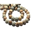 10pc - Perles de Pierre - Jaspe Paysage Beige Jaune Gris Boules 6mm Mat Sablé - 7427039727686