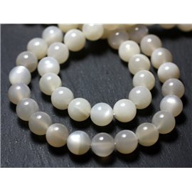 10pc - Stone Beads - Oriental Moonstone Balls 6mm Iridescent Gray White - 7427039727709