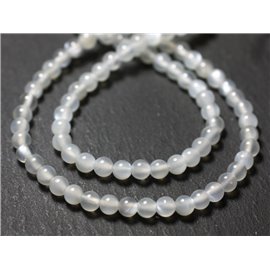 Thread 39cm 104pc approx - Stone Beads - Oriental Moonstone 3-4mm Balls Iridescent Gray White