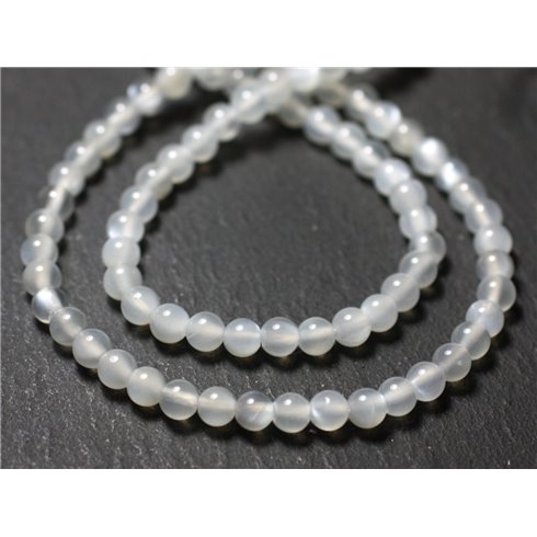 10pc - Perles de Pierre - Pierre de Lune orientale Boules 3-4mm Blanc gris irisé - 7427039727747