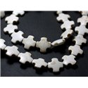 Fil 39cm 25pc env - Perles de Pierre Turquoise Synthèse Croix 15mm Blanc