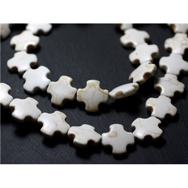 10pc - Perles de Pierre Turquoise Synthèse Croix 15mm Blanc - 7427039727785