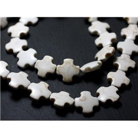 10pc - Perline di pietra turchese sintetico Croce 15mm Bianco - 7427039727785