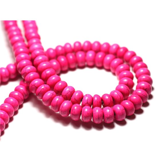 35pc - Perles de Pierre Turquoise Synthèse Rondelles 6x4mm Rose Fluo - 7427039728058