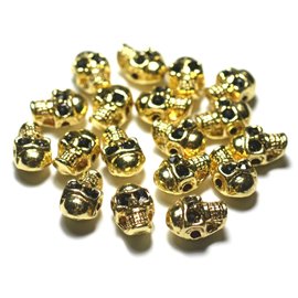 4 piezas - Perlas de calavera de metal dorado con perforación lateral de 13 mm - 7427039728195