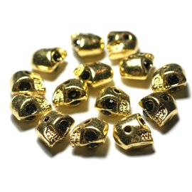 4 piezas - Perlas de calavera de metal dorado con perforación lateral de 13 mm - 7427039728201