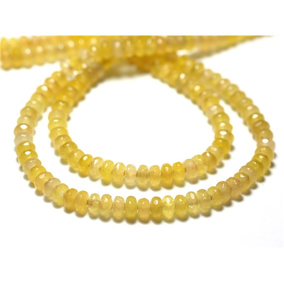 Fil 34cm 110pc env - Perles de Pierre - Jade Rondelles Facettées 4x2mm Jaune Or