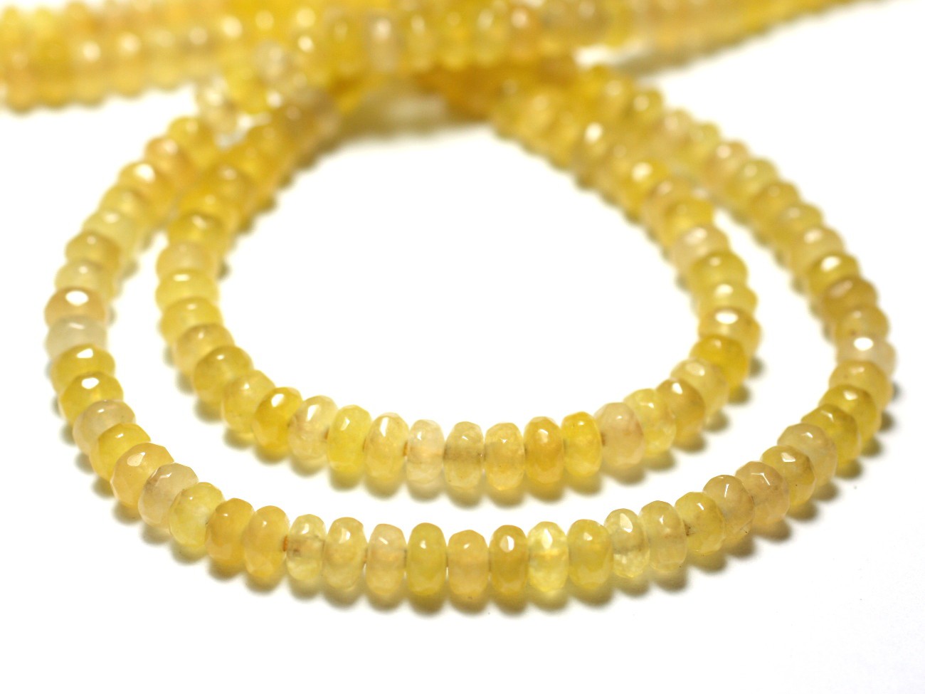 Fil 39cm 162pc env - Perles de Pierre - Jade Rondelles Facettées 4x2mm Jaune clair pastel