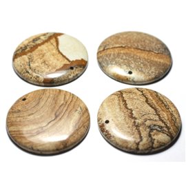 1 Stück - Halbedelsteinanhänger - Landschaft Jasper Beige Rund 45 mm - 7427039728331