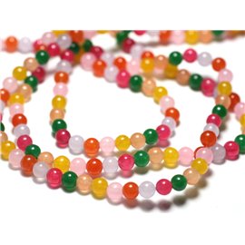 Fil 39cm 93pc environ - Perles Pierre Jade Boules 4mm Multicolore jaune rose vert