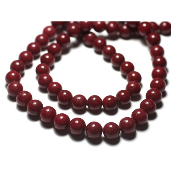 Fil 39cm 50pc env - Perles de Pierre - Jade Boules 8mm Rouge Bordeaux 