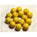 Fil 39cm 26pc env - Perles de Pierre Turquoise Synthèse Boules 14mm Jaune