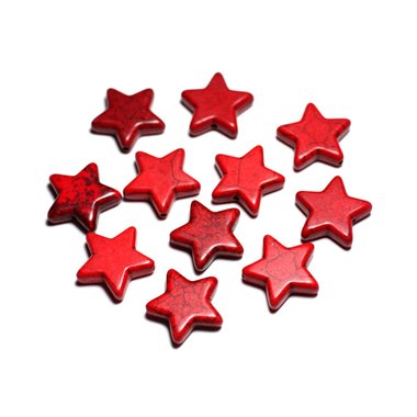 Fil 39cm 13pc env - Perles de Pierre Turquoise Synthèse Étoiles 35mm Rouge