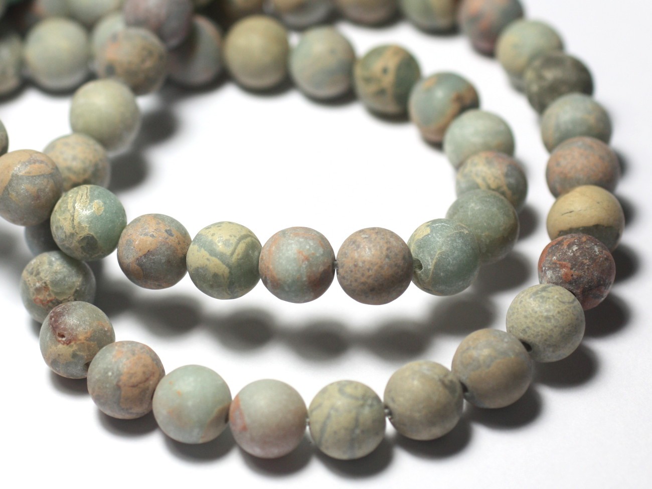 Fil 39cm 50pc env - Perles de Pierre - Jaspe Aqua Terra Sedimentaire Boules 8mm Mat Sablé Givré