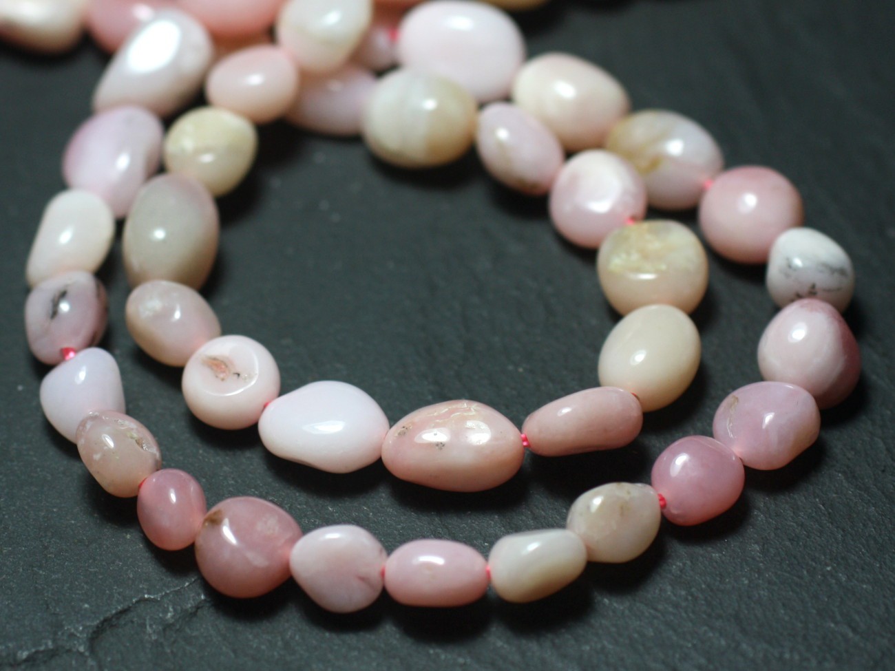 Fil 39cm 48pc env - Perles de Pierre - Opale Rose Olives Ovales 6-11mm