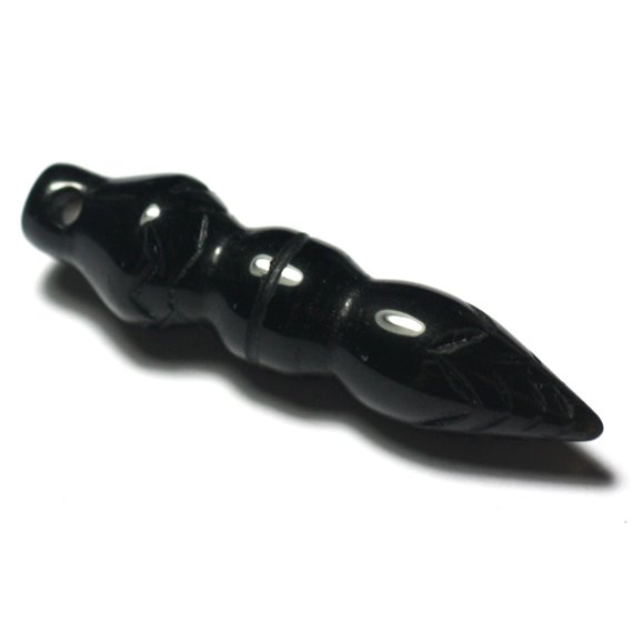 1pc - Pendentif Pendule égyptien Thot Gravé 45mm Obsidienne noire - 7427039729208