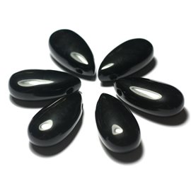 1pc - Stone Pendant - Black Obsidian Drop 40mm - 7427039729215