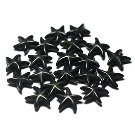 20pc - Perline sintetiche stelle marine turchesi 14mm nere - 7427039729277