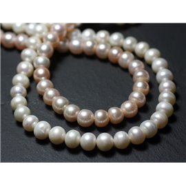 Thread 40cm 65pc approx - Cultured freshwater pearls 5-8mm balls White Iridescent pink