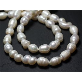 10pc - Freshwater cultured pearls Olives 8-12mm Iridescent white - 7427039729444