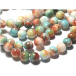 Fil 39cm 46pc env - Perles de Pierre - Jade Boules 8mm Bleu turquoise orange blanc