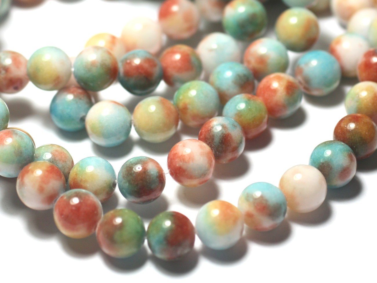 10pc - Perles de Pierre - Jade Boules 8mm Bleu turquoise orange blanc - 7427039729574