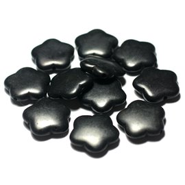 5pc - Synthetic Turquoise Stone Beads Flowers 20mm Black - 7427039729628