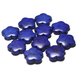 5pc - Synthetic Turquoise Stone Beads Flowers 20mm Royal Night Blue - 7427039729642