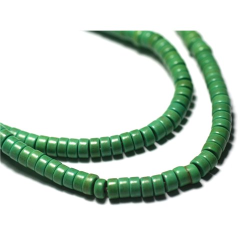 Fil 39cm 180pc env - Perles de Pierre Turquoise Synthèse Rondelles Heishi 4x2mm Vert