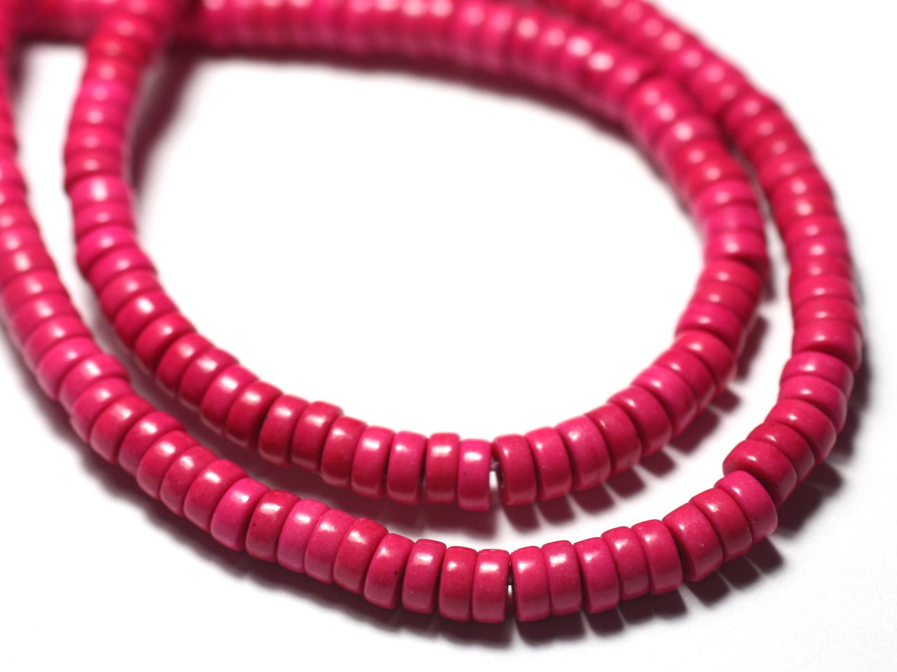 20pc - Perles de Pierre Turquoise Synthèse Rondelles Heishi 4x2mm Rose Fluo - 7427039729802