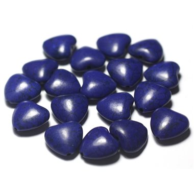 Fil 39cm 30pc env - Perles de Pierre Turquoise Synthèse Reconstituée Coeurs 14mm Bleu Nuit